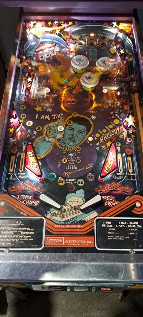 Picture of Playfield of Ali pinball, 1980. The Strong, Rochester, NY.