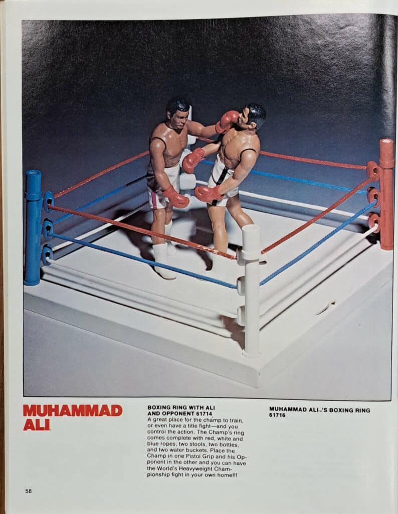 Image of Muhammad Ali action figure in ring. Mego Corporation trade catalog, 1977. The Strong, Rochester, NY.