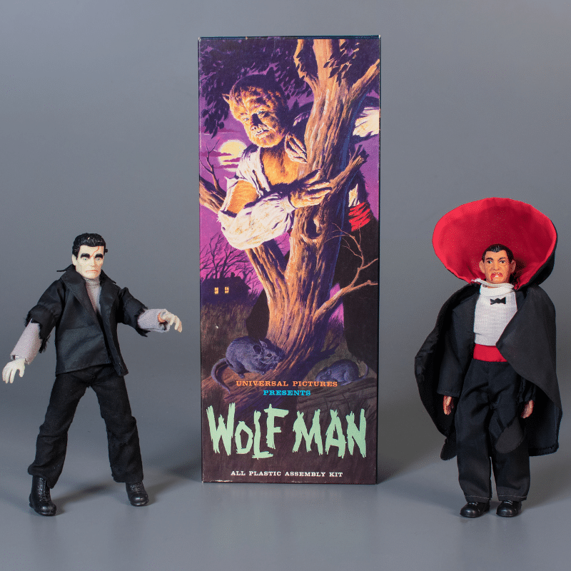 Frankenstein's Monster, Dracula, and Wolf Man action figures