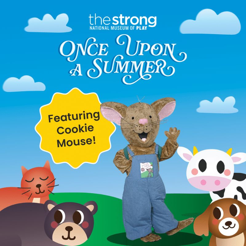 Graphic depicting Cookie Mouse with text reading "Once Upon a Summer" and "Featuring Cookie Mouse"
