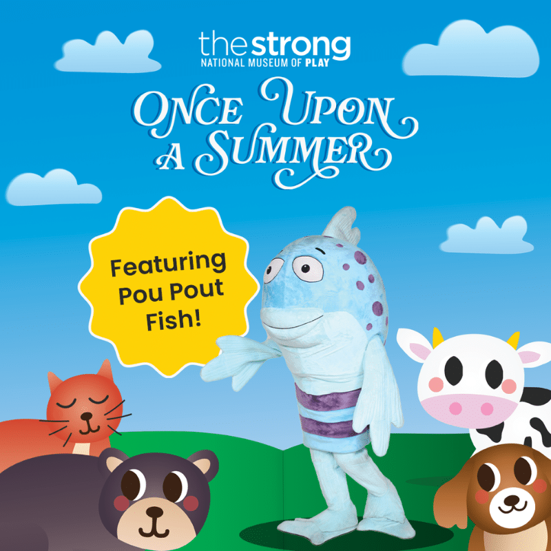 Graphic depicting Pout Pout Fish with text reading "Once Upon A Summer" and "Featuring Pout Pout Fish"