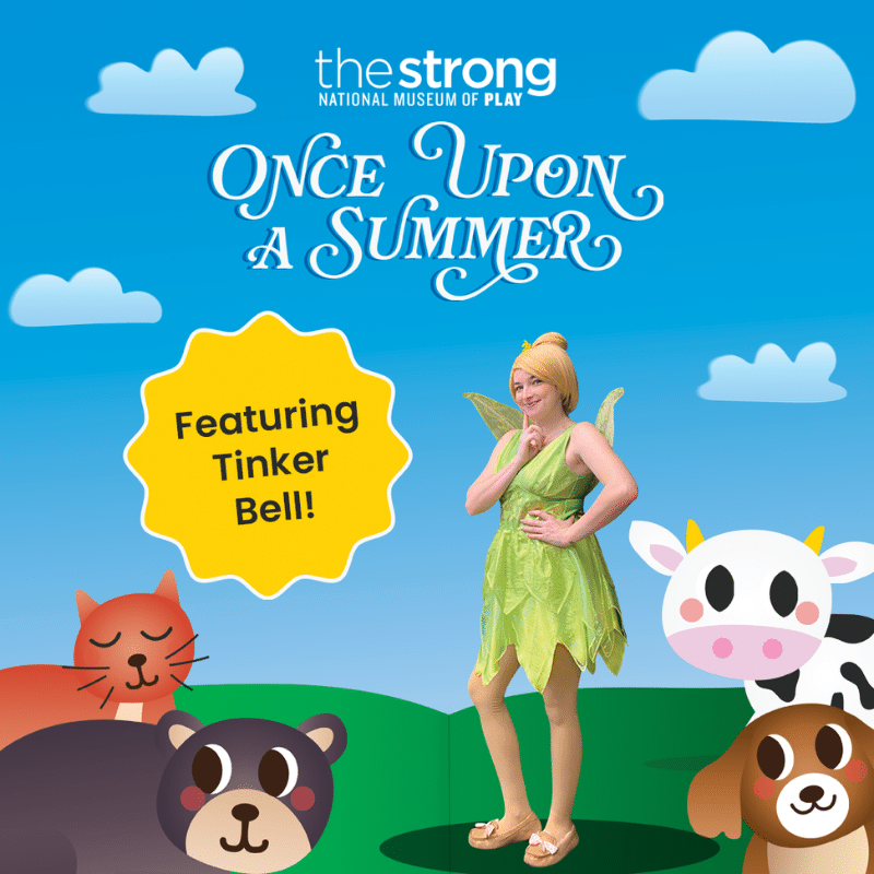 Graphic depicting Tinker Bell with text reading "Once Upon A Summer" and "Featuring Tinker Bell"