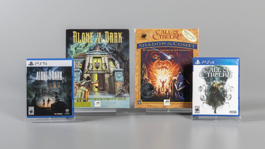 Alone in the Dark, 2024; Alone in the Dark, 1992; Call of Cthulhu: Shadow of the Comet, 1993; and Call of Cthulhu, 2018, The Strong National Museum of Play, Rochester, New York.