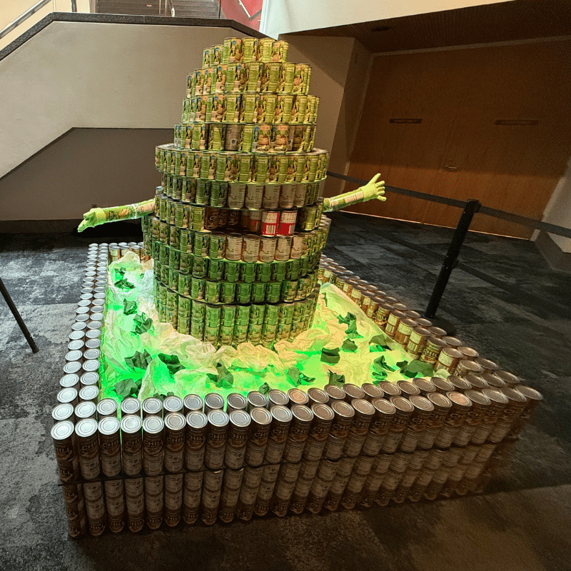 Sculpture of the ghost from Ghostbusters made of cans