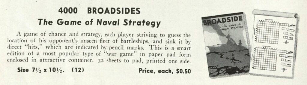 Scan from Milton Bradley 1943 trade catalog featuring Broadsides: The Game of Naval Strategy. The Strong National Museum of Play, Rochester New York.