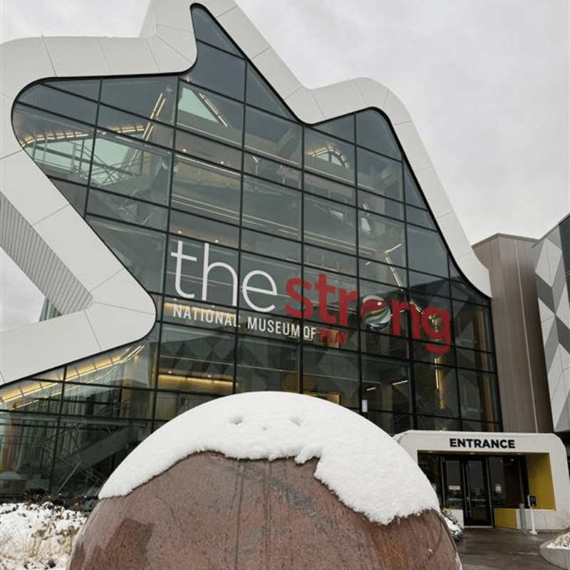 Museum entrance with snowfall