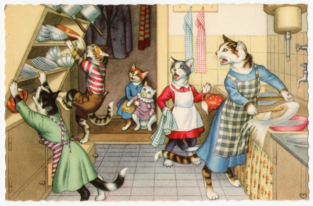 Mainzer Dressed Cat Postcards, 1940-1960, gift of Richard LeRoy in memory of Ruth Hanford Munn, The Strong, Rochester, New York.