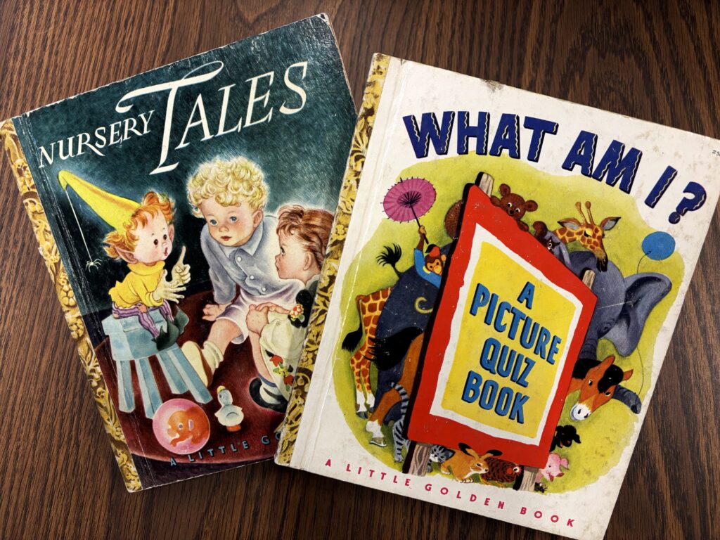 Two examples of Little Golden Books, “What am I?” (1949) and “Nursery Tales” (1943). The Strong National Museum of Play, Rochester, New York.