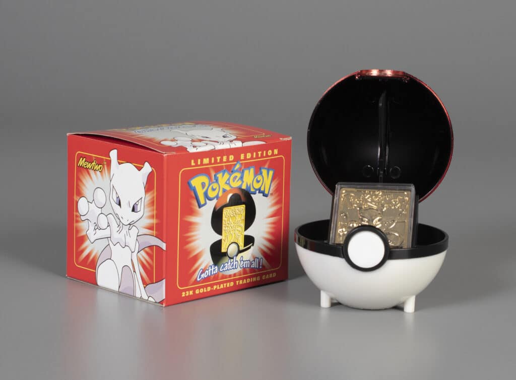 Limited edition Pokémon gold plated trading card: Mewtwo, Burger King premium, 1999, gift of Garth, Andrea, and Kellan Parker, The Strong National Museum of Play, Rochester, New York.
