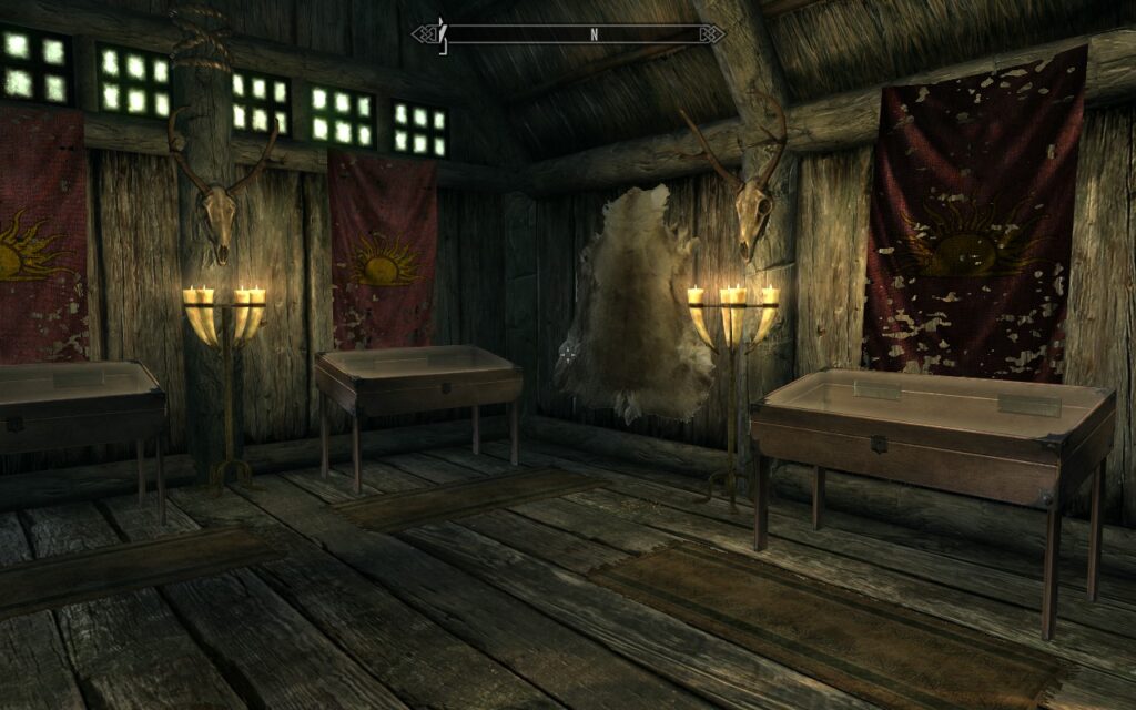 The Museum of the Mythic Dawn in Dawnstar. Screen capture of Skyrim, 2011 (captured 2026), courtesy of the author.