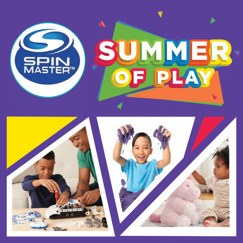 Spin Master Summer of Play graphic showing Spin Master logo and kids playing with Spin Master Toys