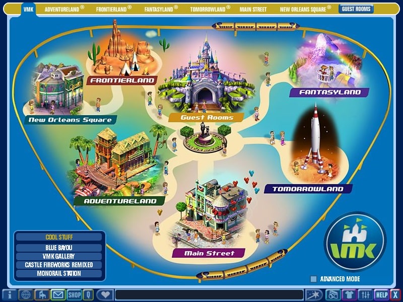 Screenshot of the world map in Virtual Magic Kingdom, 2007. Disney Interactive.