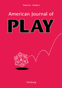 American Journal of Play Volume 18, Issue 2 red cover with Dungeons and Dragons dice