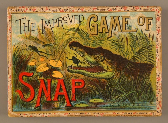 Playful, or hungry? This late 19th century card game does not depict the water droplet loving alligator mentioned, but it does show that alligators engage in this snapping behavior. McLoughlin Brothers, The Improved Game of Snap, ca. 1890. The Strong National Museum of Play, Rochester, New York.