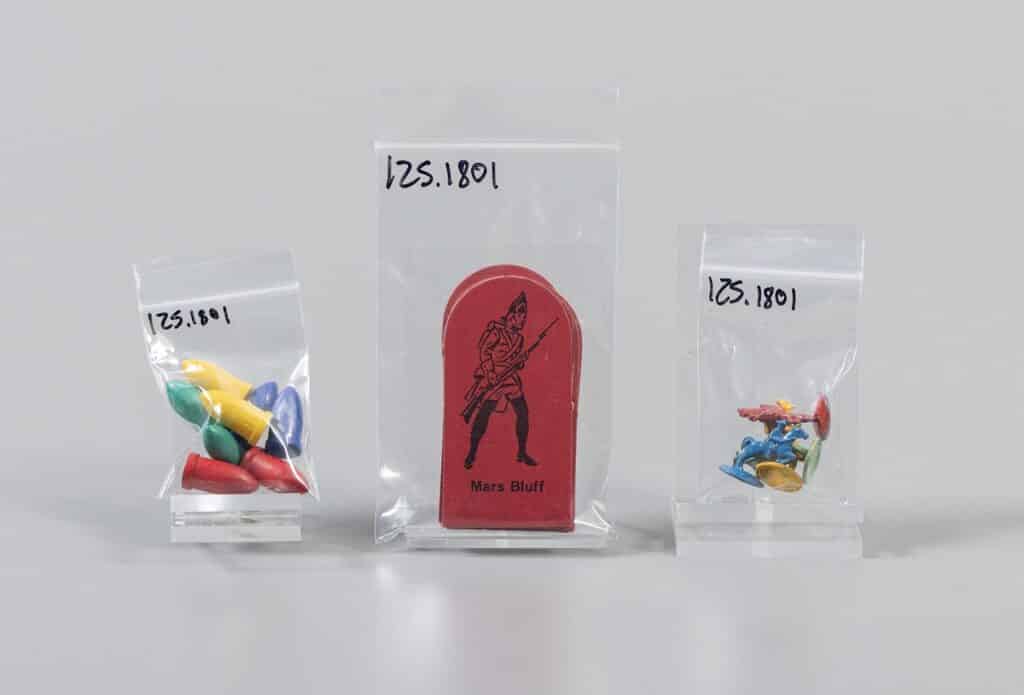 Bags separated by material in Swamp Fox, Parker Brothers, 1960, Gift of Herb Levy, founder of Gamers Alliance, The Strong National Museum of Play, Rochester, New York.